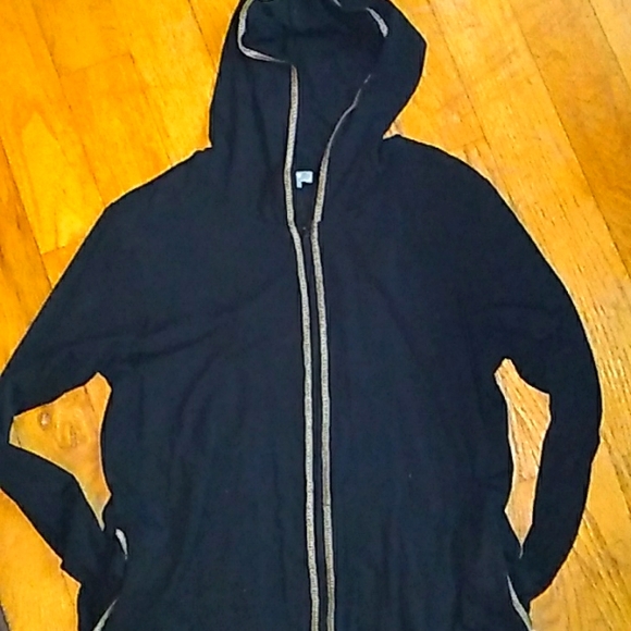 J.Jill Black Knit Hoodie w/Tan WhipStitch Zipper Cardigan Sz Medium VNUC ♥ - Picture 1 of 16